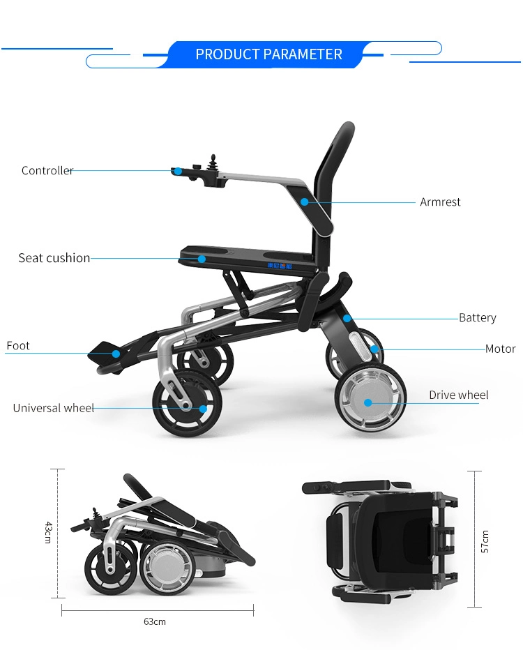 Ew-01 Blue Ultra Light Folding Power Wheelchair Easy Mobility Aids for Travel by Air