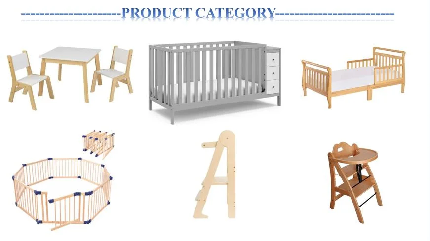 American Style Baby Bed Cot Solid Wooden Baby Crib with Side Cabinet